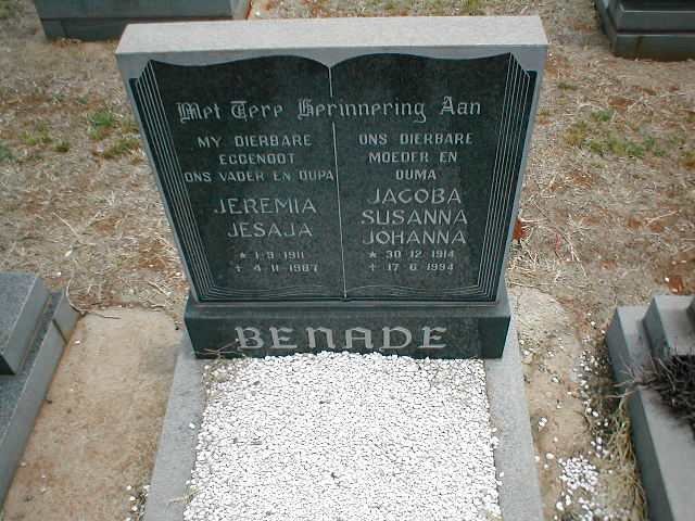 BENADE Jeremia Jesaja 1911-1987 &amp; Jacoba Susanna Johanna 1914-1994