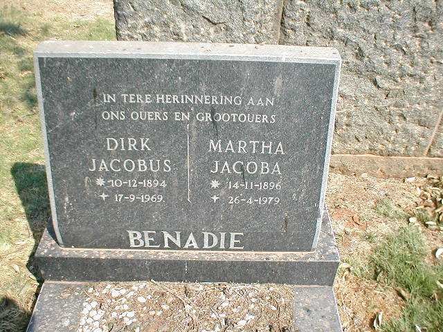 BENADIE Dirk Jacobus 1894-1969 &amp; Martha Jacoba 1896-1979