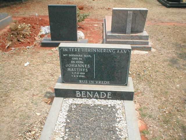 BENADE Johannes Matthys 1919-1986