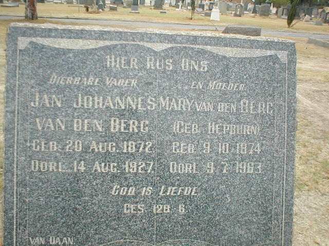 BERG Jan Johannes, van den 1872-1927 &amp; Mary HEPBURN 1874-1963