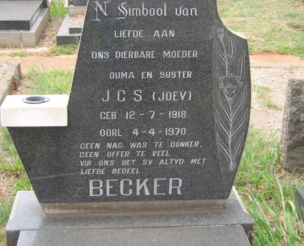 BECKER J.C.S. 1918-1970 :: MAVROMATIS Susie Veronica 1946-1995 :: SMITH Pat 1926-1996