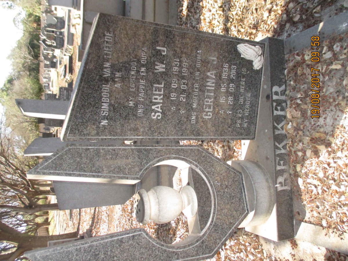 BEKKER Sarel W.J. 1931-1992 &amp; Gertina J. 1936-2013