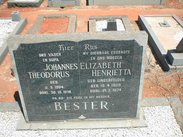 BESTER Johannes Theodorus 1904-1978 &amp; Elizabeth Henrietta LINGERFELDER 1908-1974