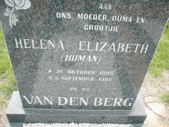 BERG Helena Elizabeth, van den nee HUMAN 1905-1992