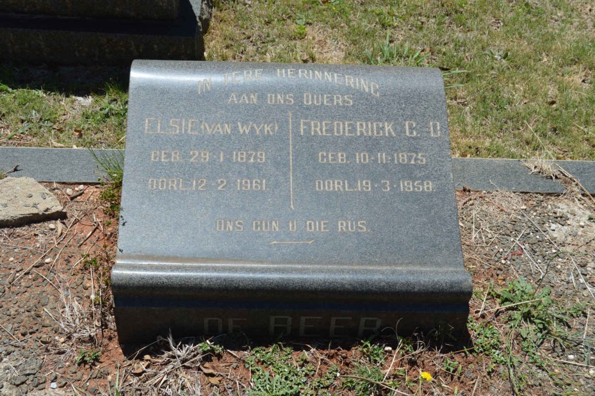 BEER Frederick C.O., de 1875-1958 &amp; Elsie VAN WYK 1879-1961