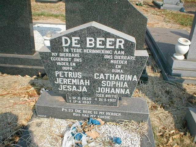 BEER Petrus Jeremiah Jesaja, de 1930-1997 &amp; Catharina Sophia Johanna BRITS 1921-