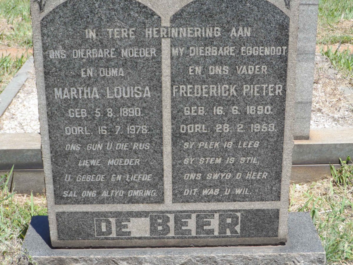 BEER Frederick Pieter, de 1890-1959 &amp; Martha Louisa 1890-1978