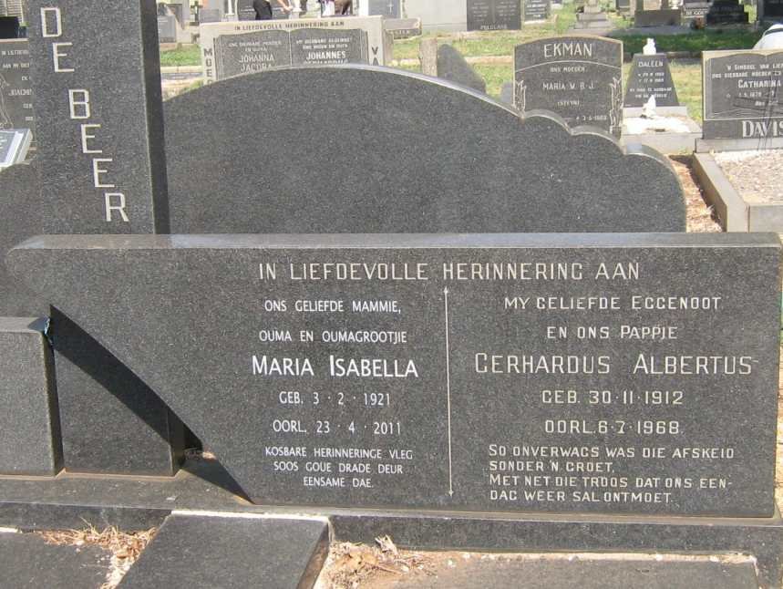BEER Gerhardus Albertus, de 1912-1968 &amp; Maria Isabella 1921-2011