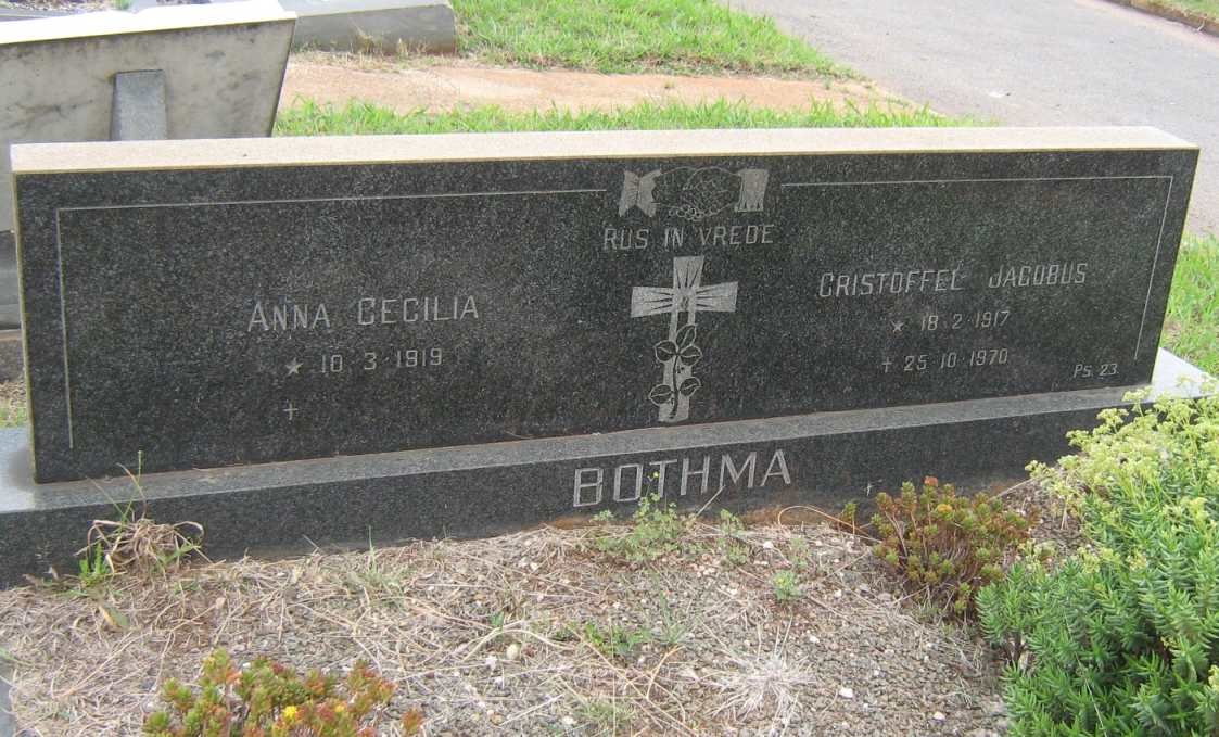BOTHMA Christoffel Jacobus 1917-1970 &amp; Anna Cecilia 1919-