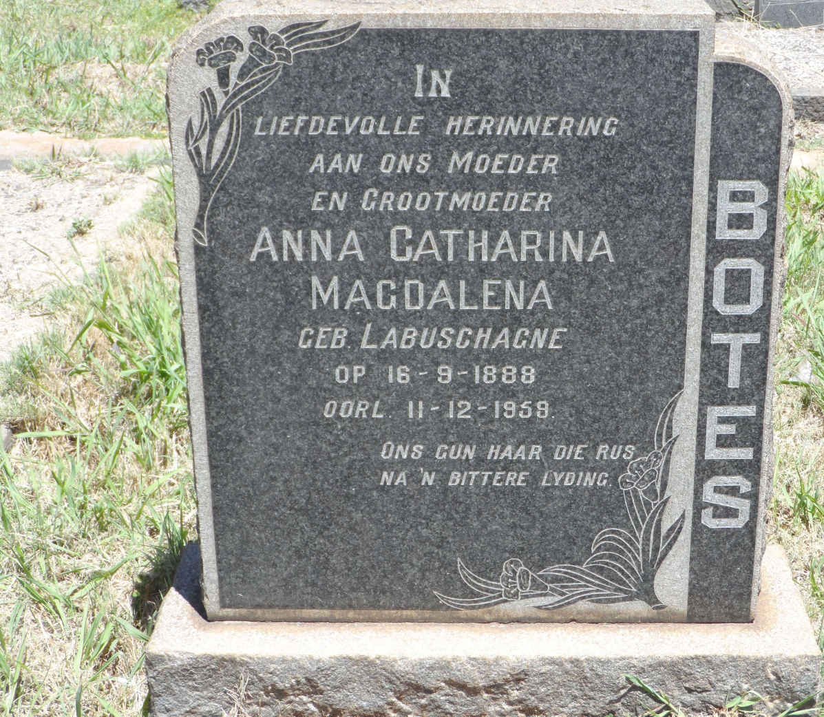 BOTES Anna Catharina Magdalena nee LABUSCHAGNE 1888-1959