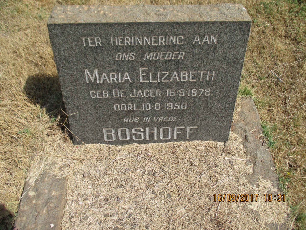 BOSHOFF Maria Elizabeth nee DE JAGER 1878-1950