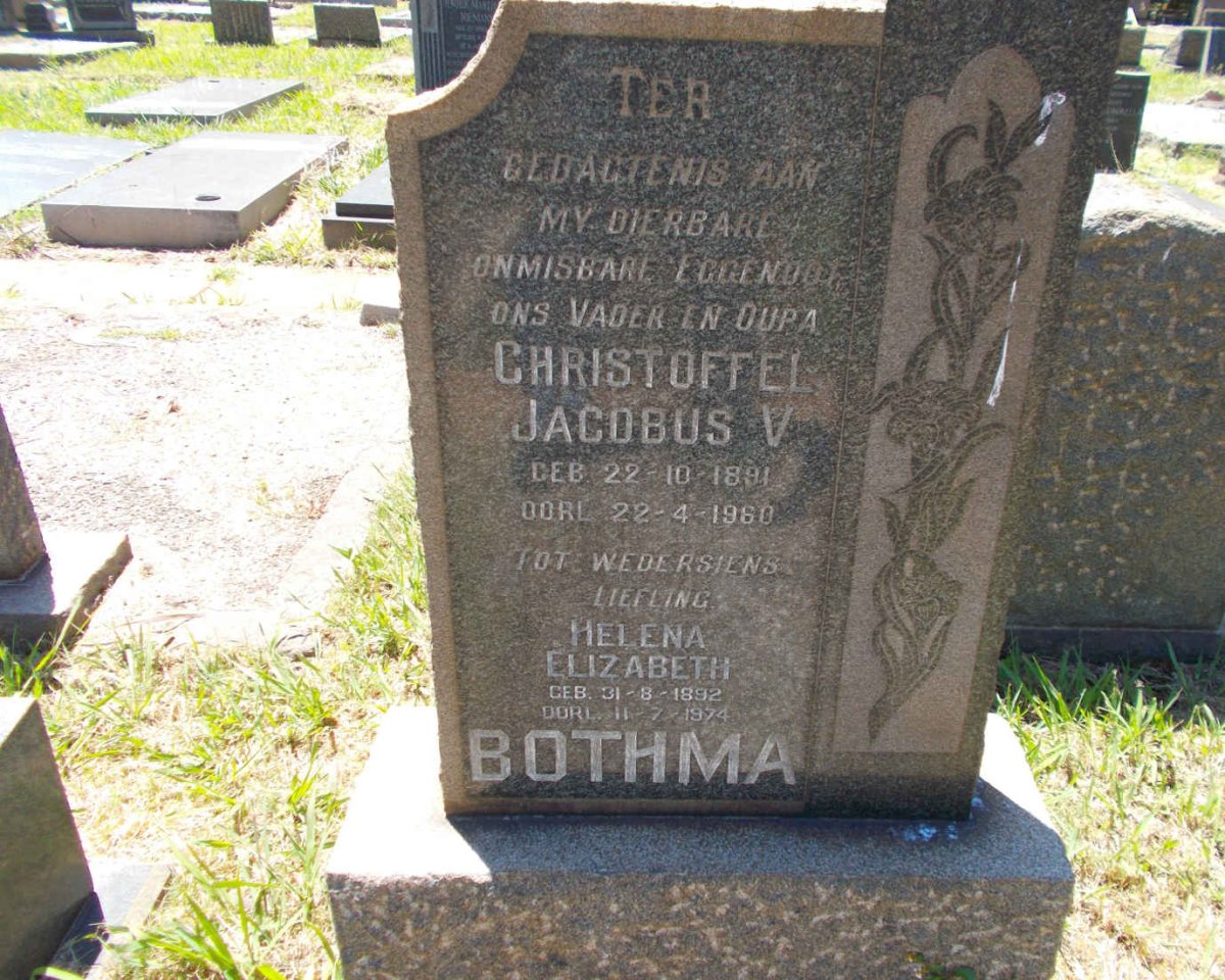 BOTHMA Christoffel Jacobus V. 1891-1960 &amp; Helena Elizabeth 1892-1974