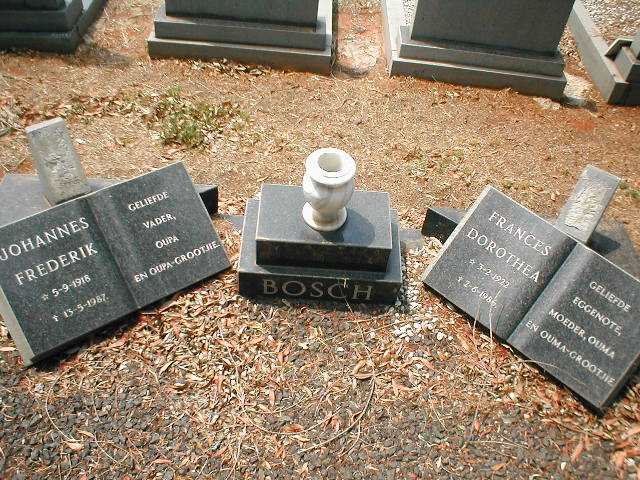 BOSCH Johannes Frederik 1918-1987 &amp; Frances Dorothea 1922-1986