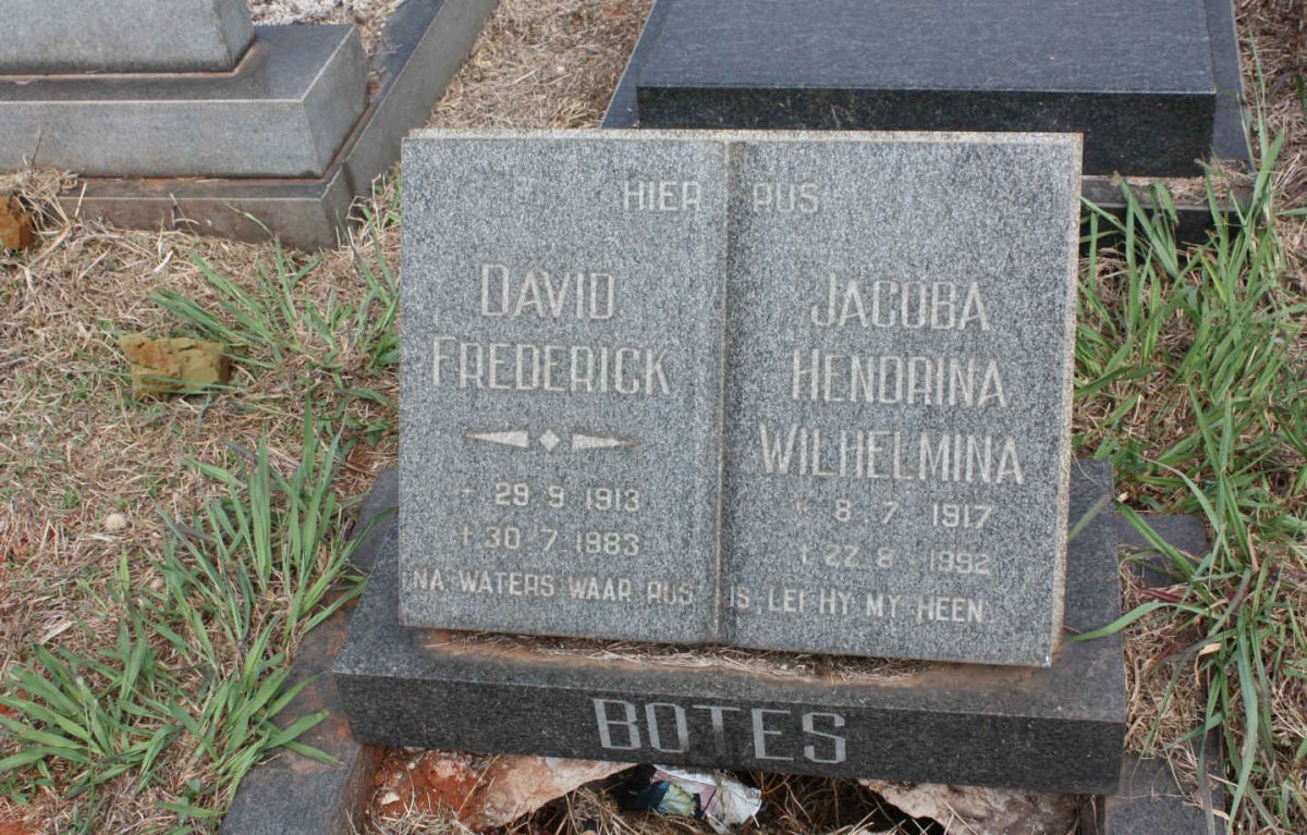 BOTES David Frederick 1913-1983 &amp; Jacoba Hendrina Wilhelmina 1917-1992
