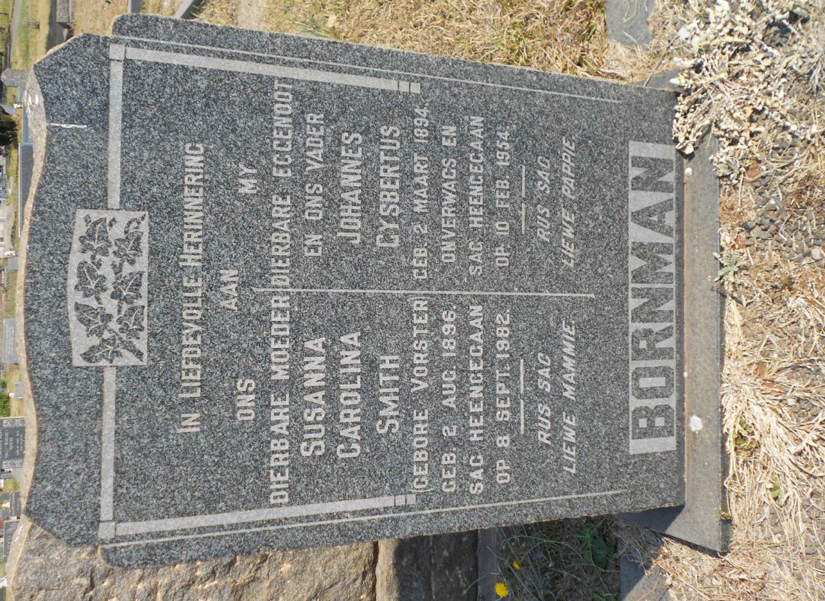 BORNMAN Johannes Gysbert 1894-1954 &amp; Susanna Carolina SMITH nee VORSTER 1896-1982