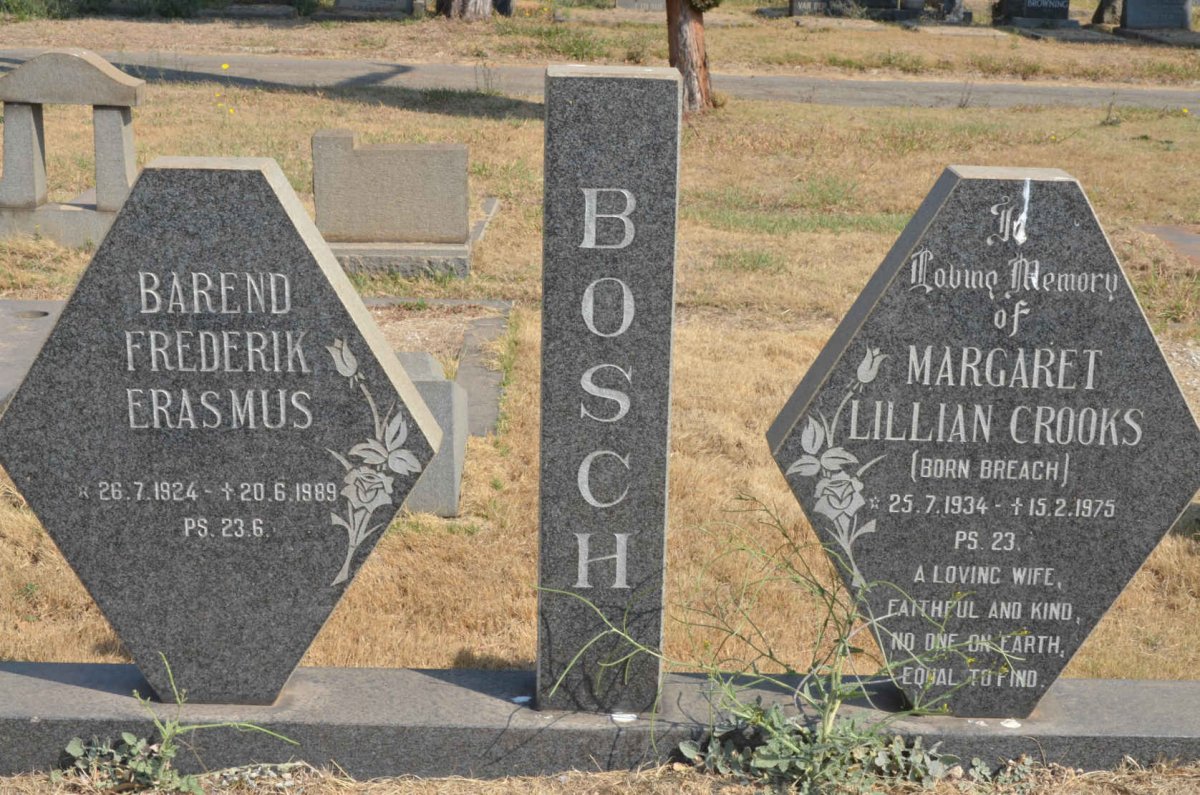 BOSCH Barend Frederik Erasmus 1924-1989 &amp; Margaret Lillian Crooks BREACH 1934-1975