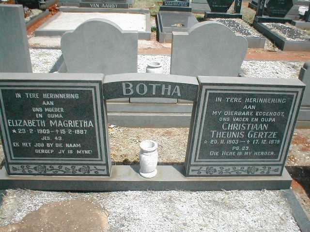BOTHA Christiaan Theunis Gertze 1903-1979 &amp; Elizabeth Magrietha 1909-1987