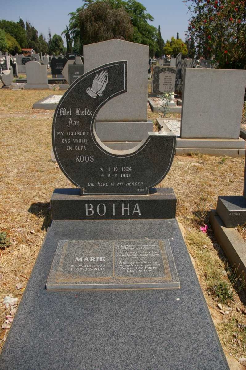 BOTHA Koos 1924-1989 &amp; Marie 1927-2005