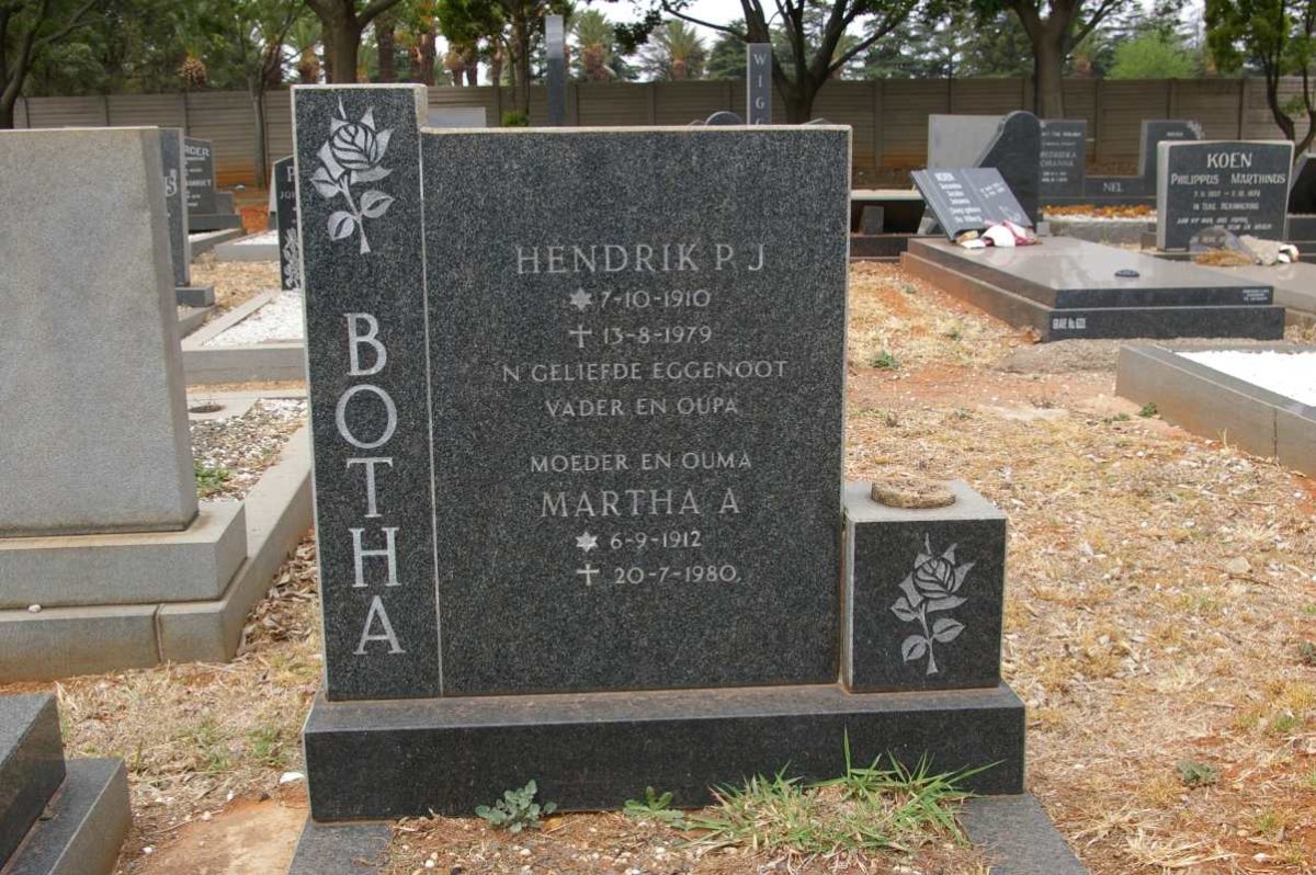 BOTHA Hendrik P.J. 1910-1979 &amp; Martha A. 1912-1980