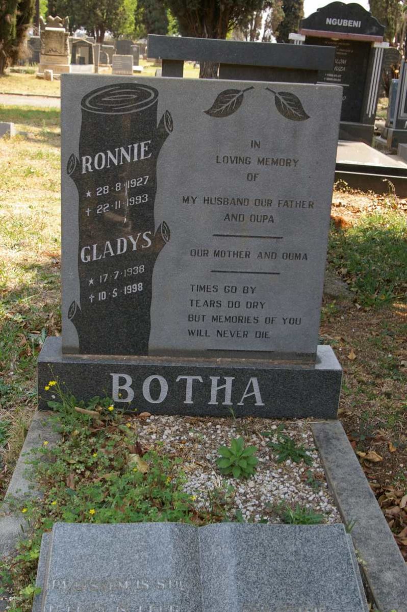 BOTHA Ronnie 1927-1993 &amp; Gladys 1938-1998