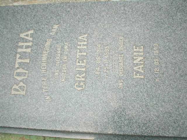 BOTHA Grietha 1914-1995 :: BOTHA Fanie 1943-