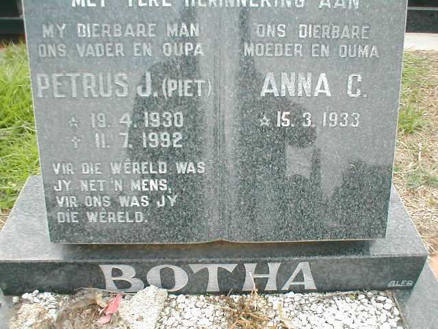 BOTHA Petrus J. 1930-1992 &amp; Anna C. 1933-