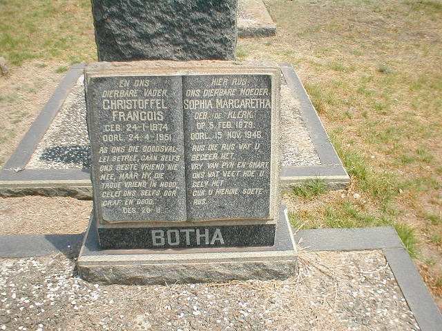 BOTHA Christoffel Francois 1874-1951 &amp; Sophia Margaretha DE KLERK 1879-1946