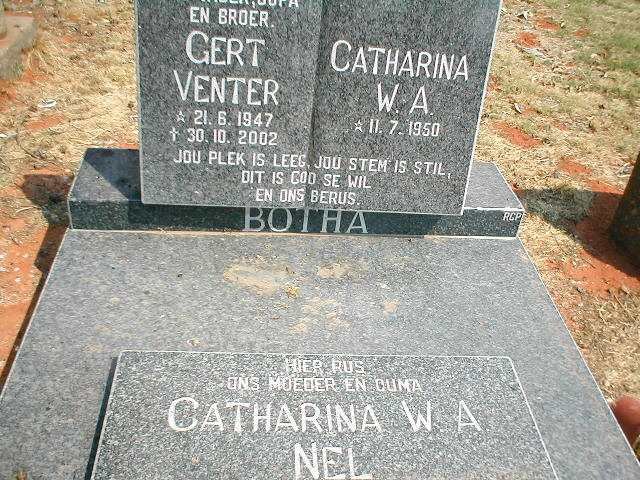 BOTHA Gert Venter 1947-2002 &amp; Catharina W.A. NEL 1950-