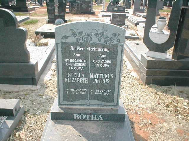 BOTHA Mattheus Petrus 1917-2001 &amp; Stella Elizabeth 1925-1996