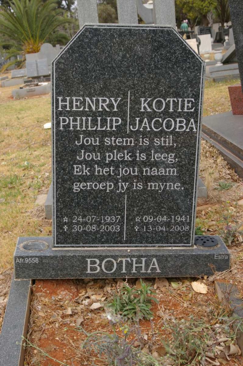 BOTHA Henry Phillip 1937-2003 &amp; Kotie Jacoba 1941-2008