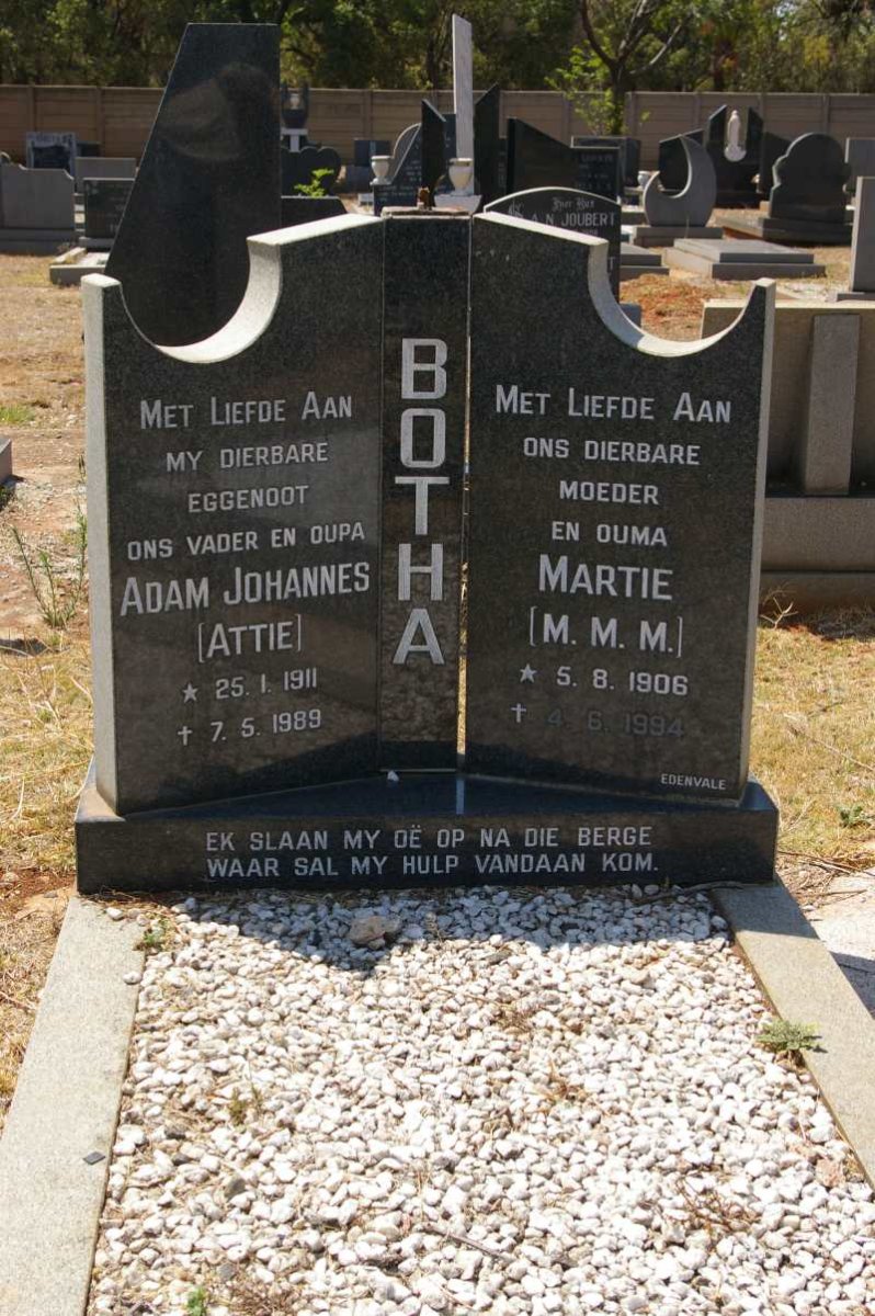BOTHA Adam Johannes 1911-1989 &amp; M.M.M. 1906-1994