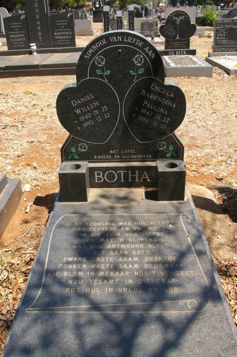 BOTHA Daniel Willem 1940-1993 &amp; Engela Barendina Paulina 1942-1986