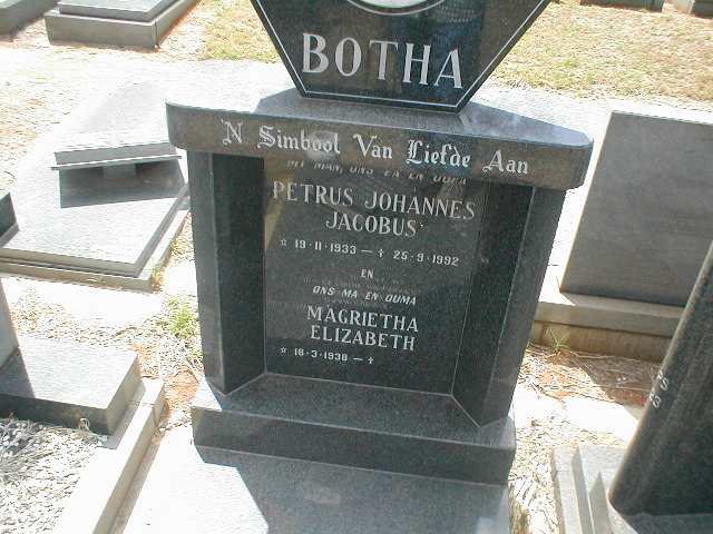 BOTHA Petrus Johannes Jacobus 1933-1992 &amp; Magrietha Elizabeth 1938-