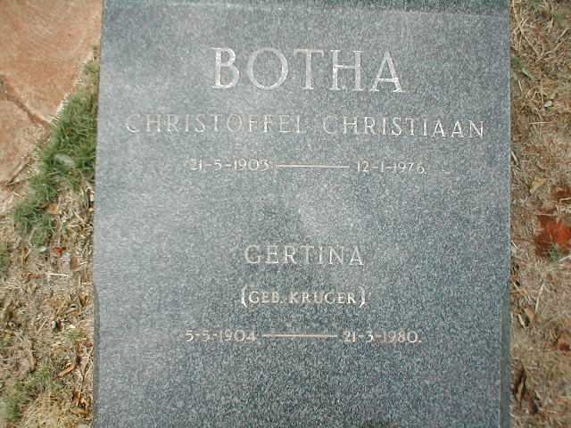 BOTHA Christoffel Christiaan 1903-1976 &amp; Gertina KRUGER 1904-1980