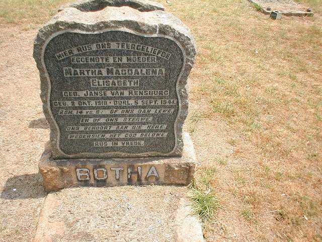BOTHA Martha Magdalena Elizabeth nee JANSE VAN RENSBURG 1918-1941