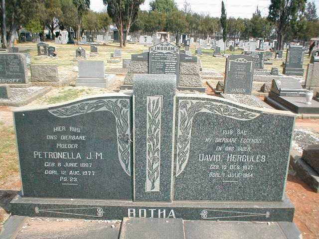 BOTHA David Hercules 1877-1954 &amp; Petronella J.M. 1887-1977