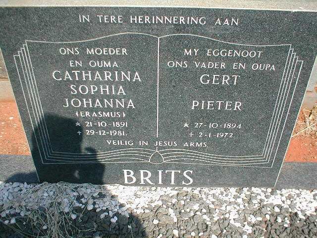 BRITS Gert Pieter 1894-1972 &amp; Catharina Sophia Johanna ERASMUS 1891-1981