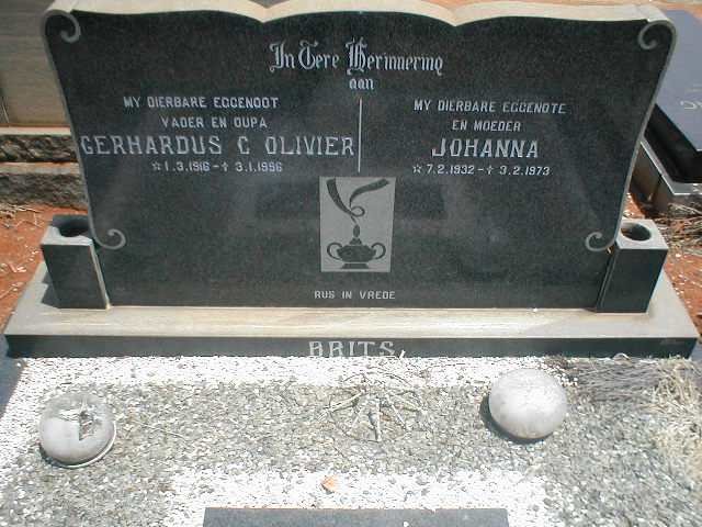 BRITS Gerhardus C. Olivier 1916-1996 &amp; Johanna 1932-1973