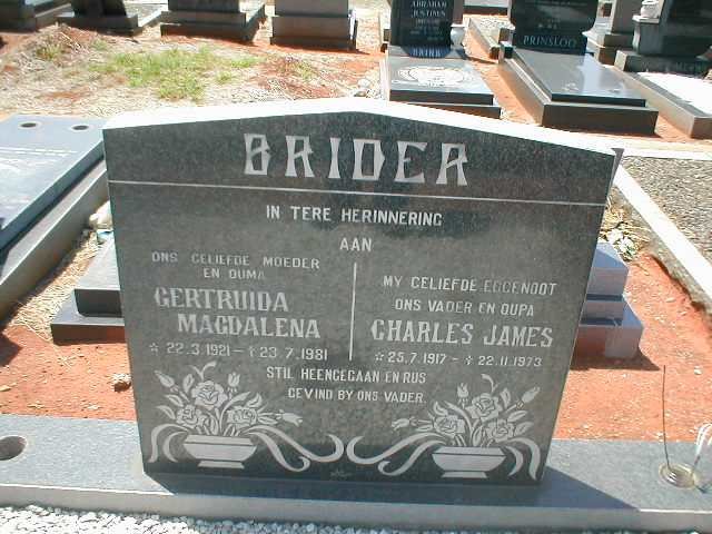 BRIDER Charles James 1917-1973 &amp; Gertruida Magdalena 1921-1981