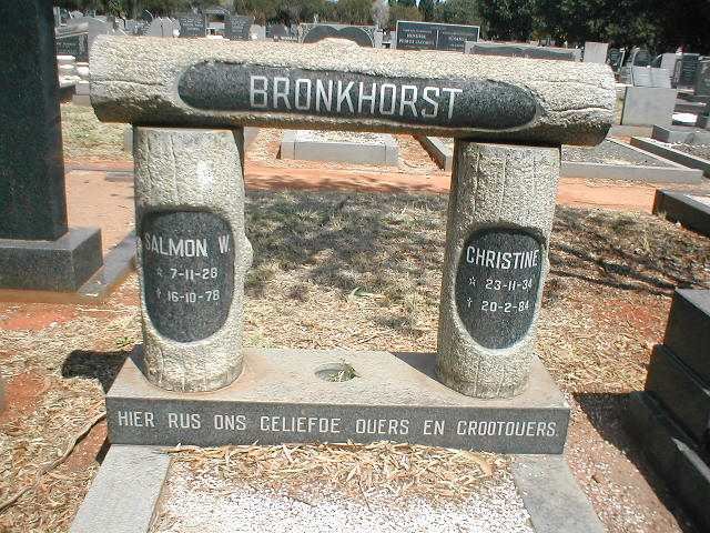 BRONKHORST Salmon W. 1926-1978 &amp; Christine 1934-1984