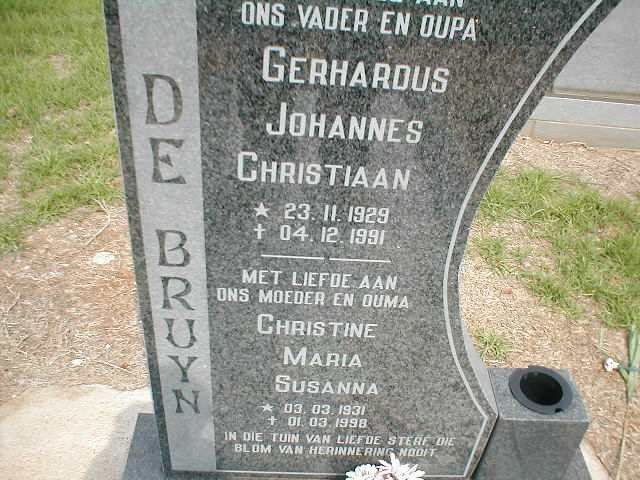 BRUYN Gerhardus Johannes Christiaan, de 1929-1991 &amp; Christine Maria Susanna 1931-1998