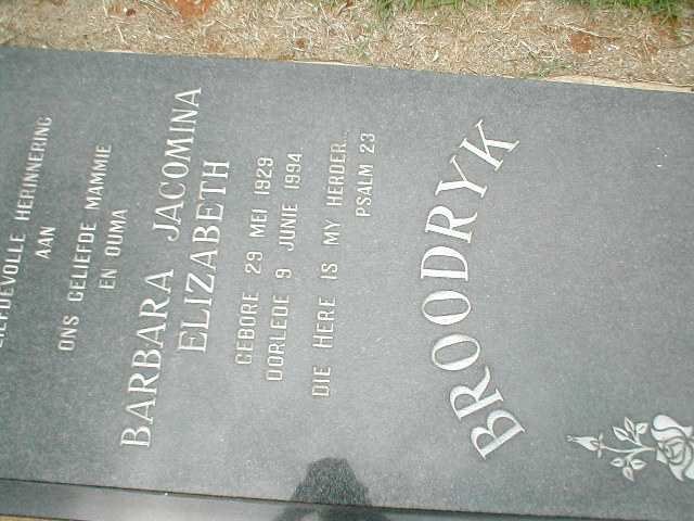 BROODRYK Barbara Jacomina Elizabeth 1929-1994
