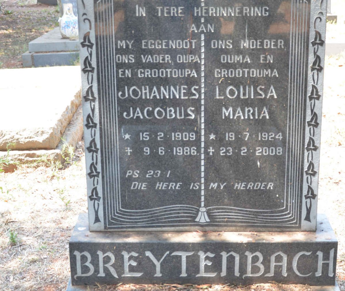 BREYTENBACH Johannes Jacobus 1909-1986 &amp; Louisa Maria 1924-2008