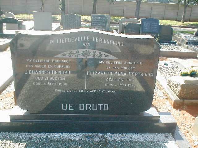 BRUTO Johannes Hendrik, de 1914-1996  &amp; Elizabeth Anna Gertruida 1922-1970