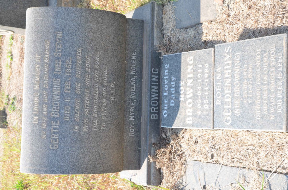 BROWNING Roy 1911-1980 &amp; Gertie STEYN -1952 :: GELDENHUYS Roelna nee BROWNING 1944-2006