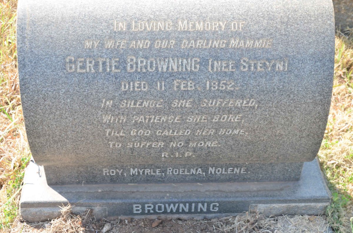 BROWNING Roy 1911-1980 &amp; Gertie STEYN -1952 :: GELDENHUYS Roelna nee BROWNING 1944-2006