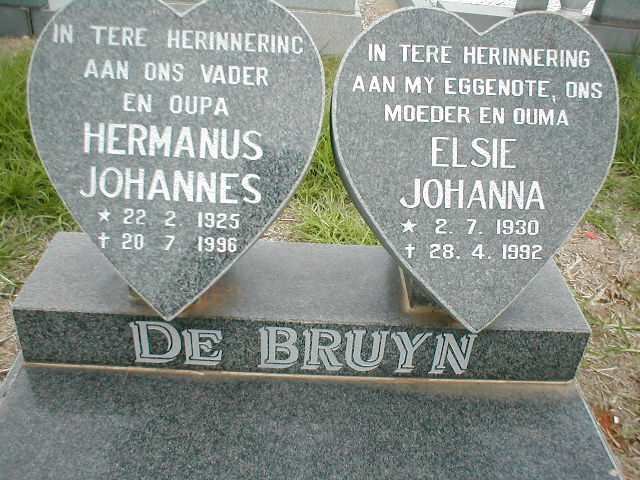 BRUYN Hermanus Johannes, de 1925-1996 &amp; Elsie Johanna 1930-1992