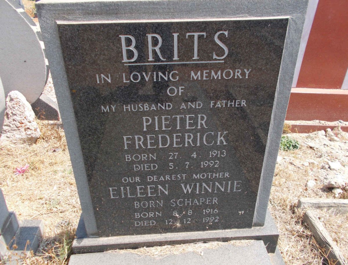 BRITS Pieter Frederick 1913-1992 &amp; Eileen Winnie SCHAPER 1916-1992