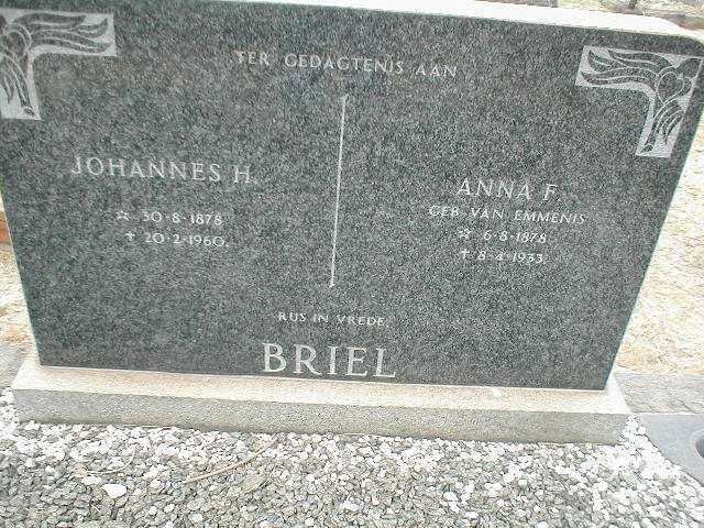BRIEL Johannes H. 1878-1960 &amp; Anna F. VAN EMMENIS 1878-1933
