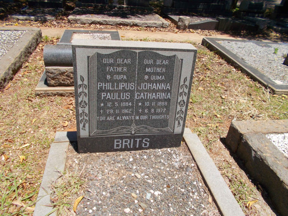 BRITS Phillipus Paulus 1884-1962 &amp; Johanna Catharina 1888-1972
